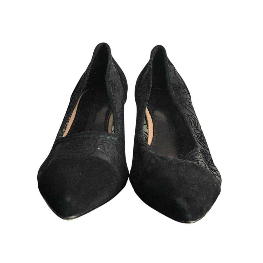 Anne Fontaine Paris Pumps Womens Size 10 Black Suede Rose‎ Lace Pattern 3" Heel